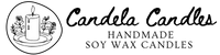 Logo of Candela Candles with a candle illustration on a white background